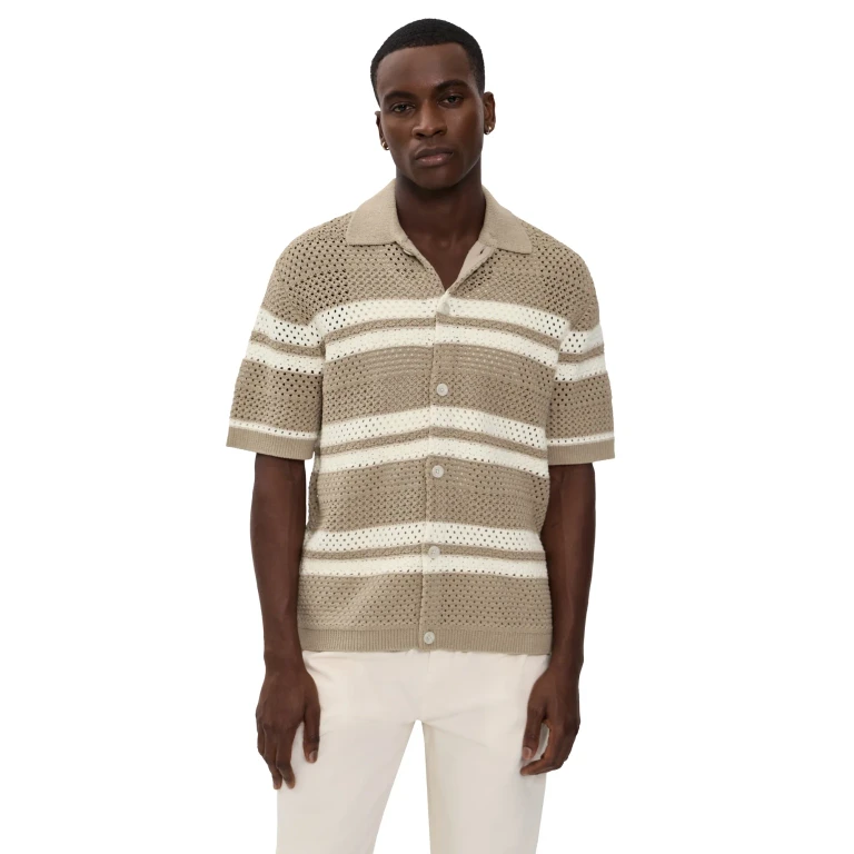 Les Deux Gianni Knitted Short Sleeve Shirt Dark Sand XXL