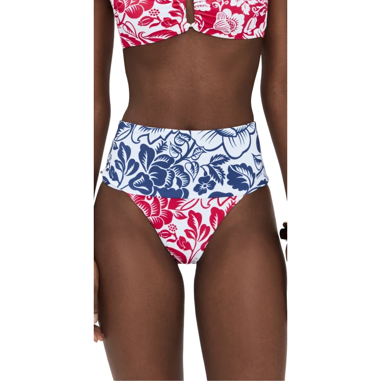 FARM Rio Cashew and Birds High Waist Full Bikini Bottoms Cashew And Birds Red And Blue XL