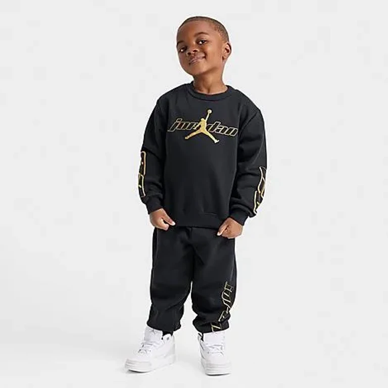 Jordan Kids Toddler Mountainside Crewneck Sweatshirt and Jogger Pants Set in Black/Gold Size: 2T