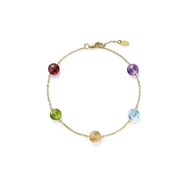 Multi Gemstone Station Bracelet in 14K Yellow Gold