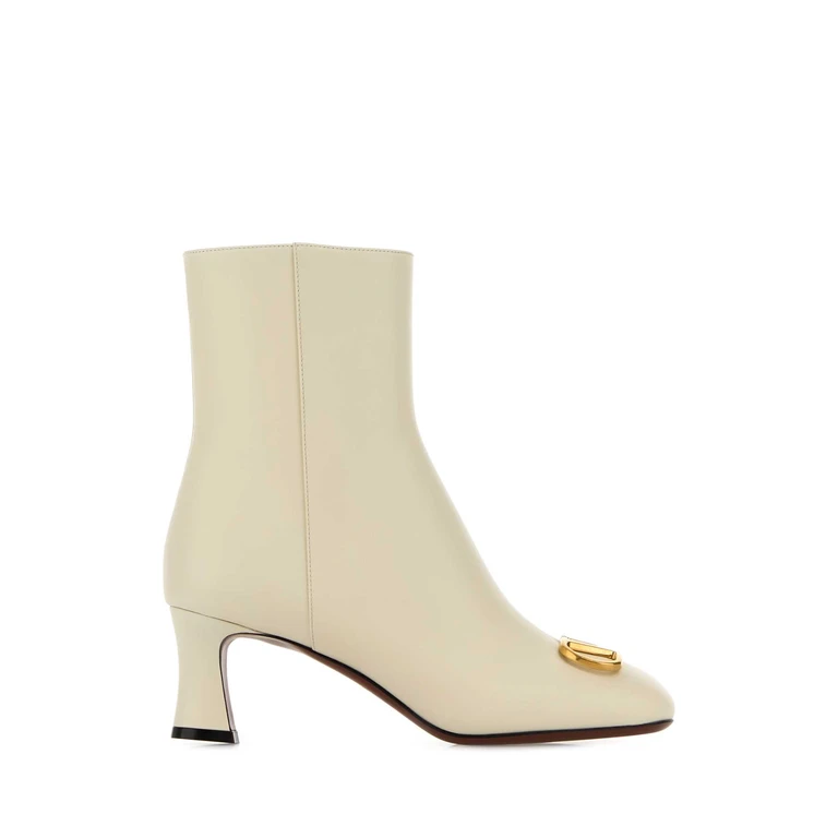 Valentino Garavani Ivory Leather Vlogo Signature Ankle Boots Stivali - Women
