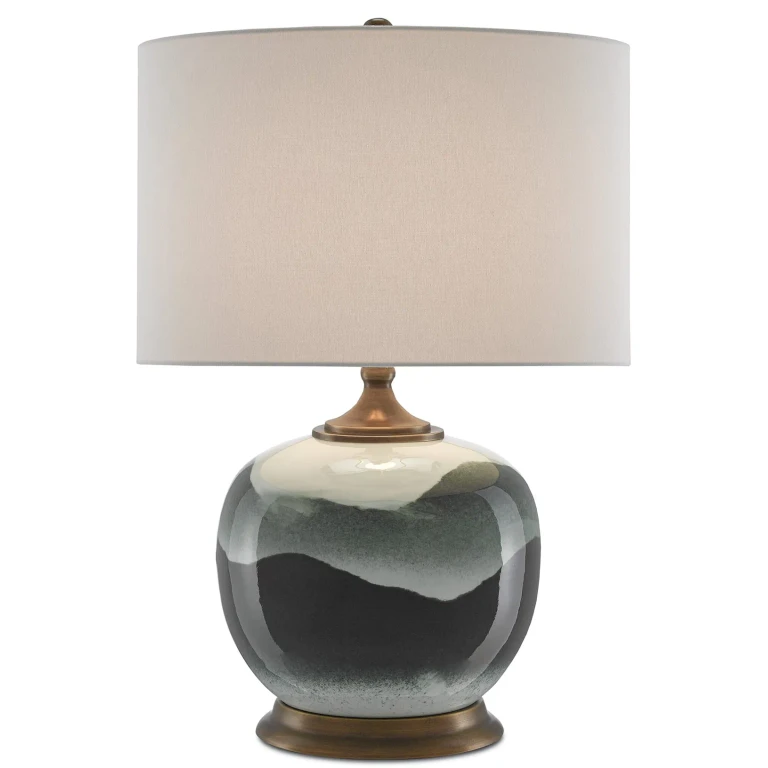 25" Boreal Table Lamp in White, Green and Antique Brass