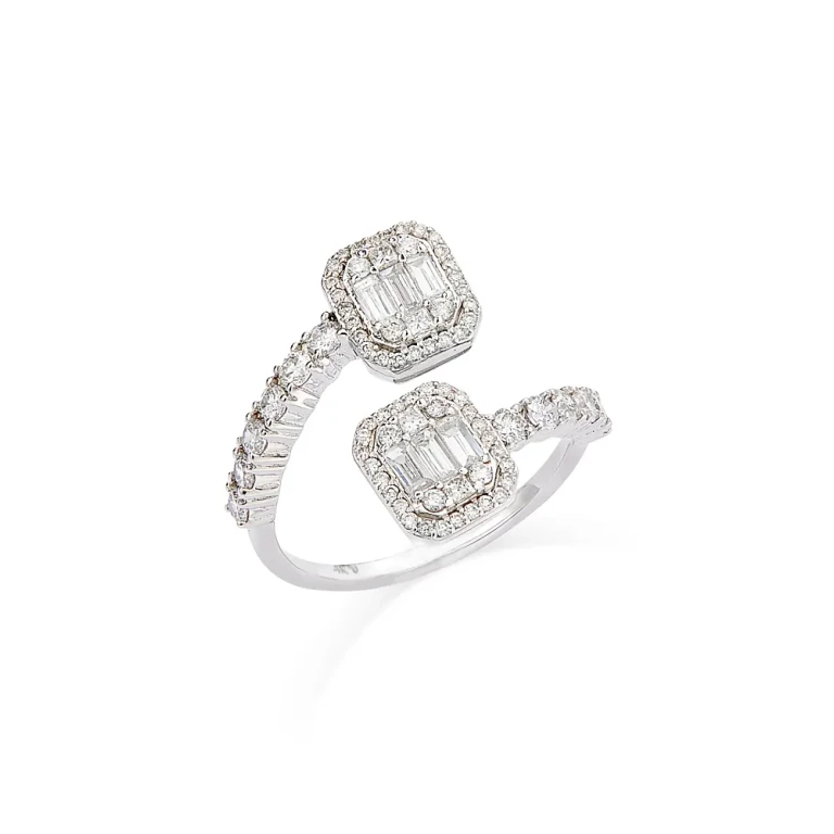 Diamond Multi Cut Bypass Ring 14K White Gold, 1.0 tcw