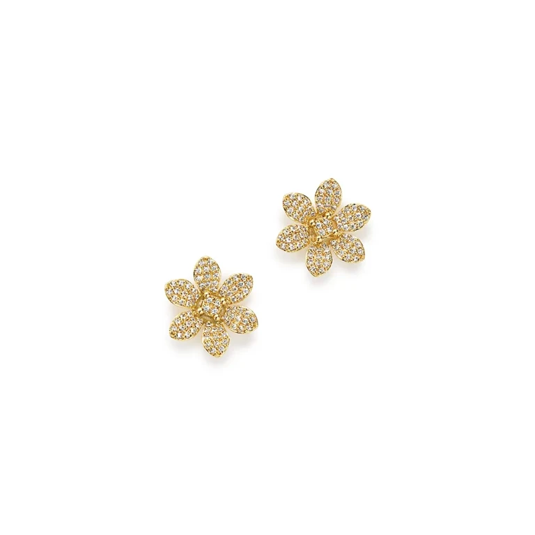 Diamond Flower Stud Earrings in 14K Yellow Gold, 0.50 tcw