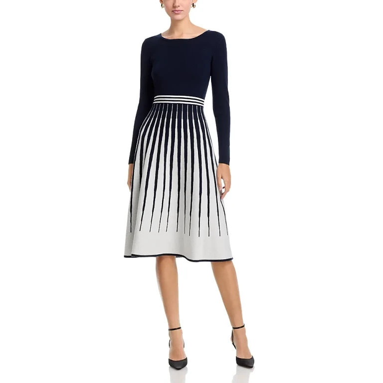 T Tahari Long Sleeve Round Neck Sweater Dress