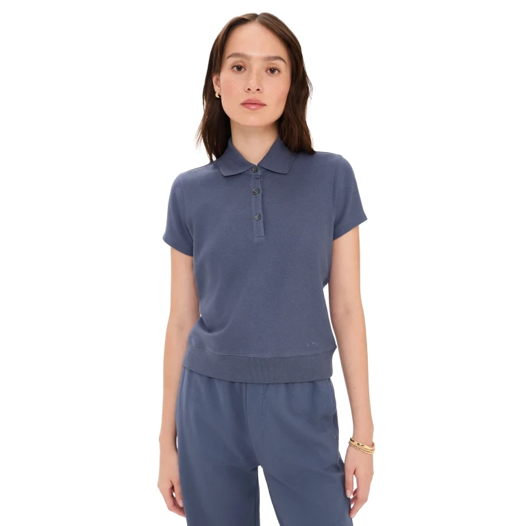 ATM Anthony Thomas Melillo Pique Polo Top Dusk Blue XS