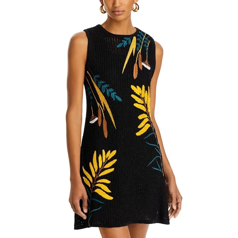 Misook Embroidered Mini Sweater Dress