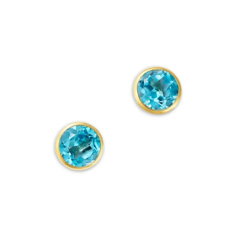 Semi Precious Gemstone Bezel Set Stud Earrings in 14K Yellow Gold