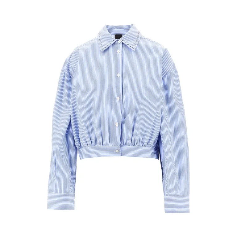 PINKO Striped cropped shirt with studded collar Woman 40