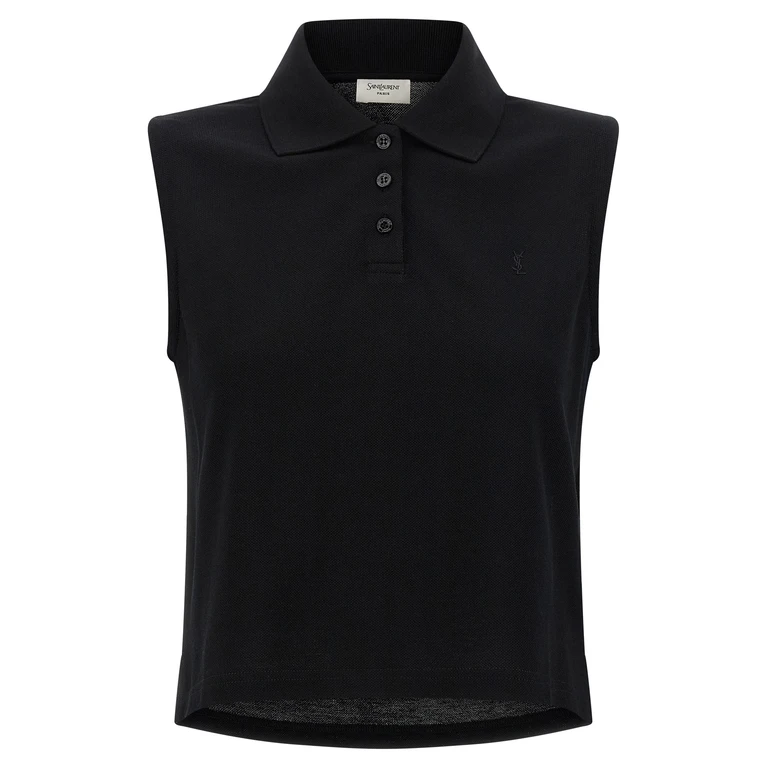 Black Cotton Polo Shirt - Women