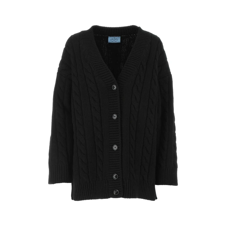 Prada Black Wool Blend Oversize Cardigan Nero Maglieria - Women