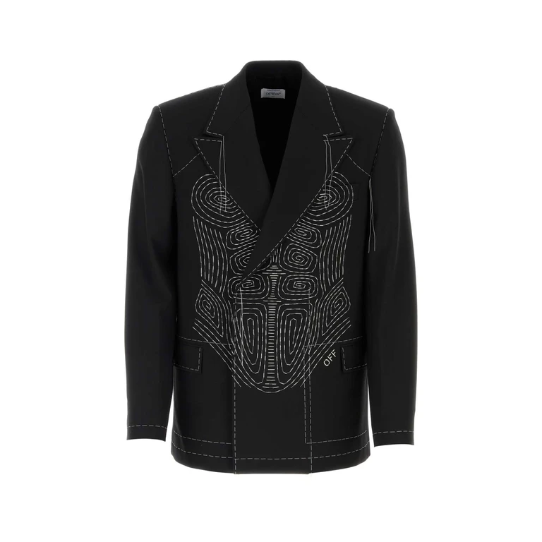 Off-White Black Stretch Polyester Blend Blazer Blkwht Giacche E Gilet - Men