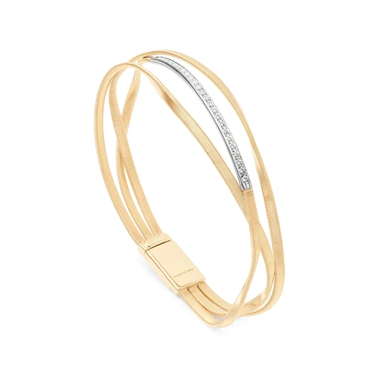 Marco Bicego 18K White & Yellow Gold Marrakech Diamond Three Strand Twist Bangle Bracelet
