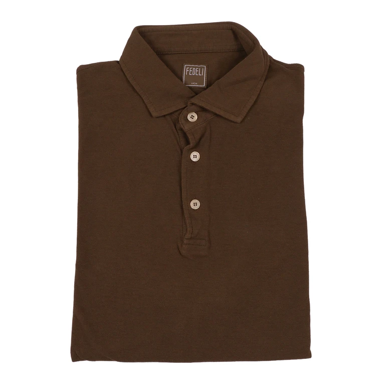 Fedeli POLO-SHIRT S-S KNITTED MAN Brown Cotton Polo Shirt - Men