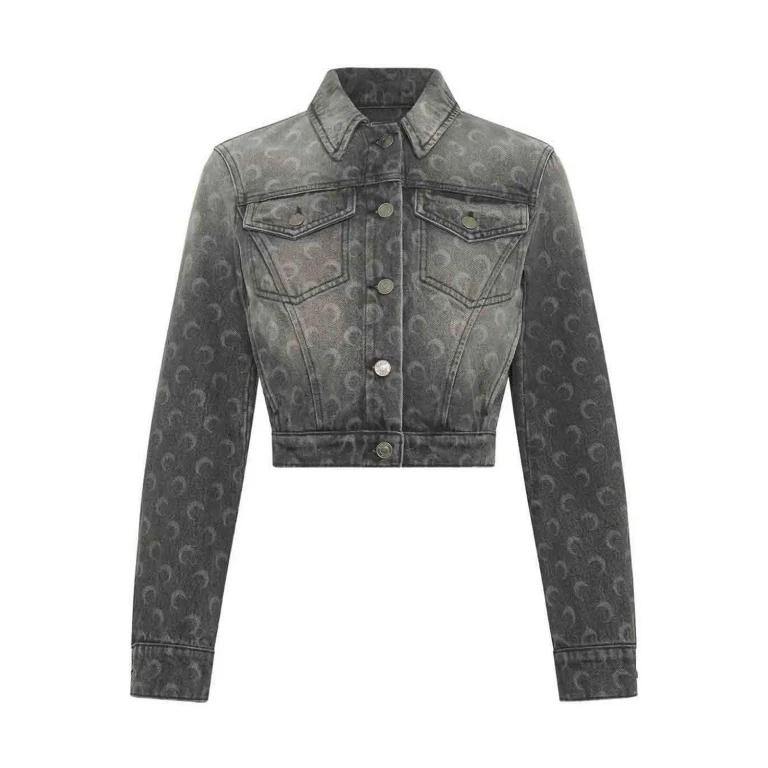 Marine Serre Moon Laser Grey Wash Cropped Denim Jacket