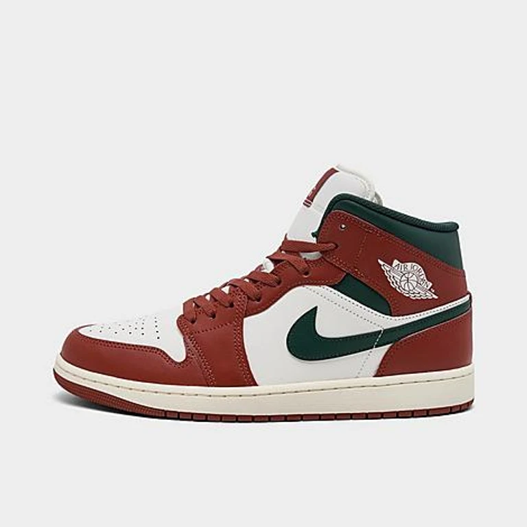Jordan Men's Air Retro 1 Mid Casual Shoes in Sail/Pure Platinum/Redstone Size: 7.5