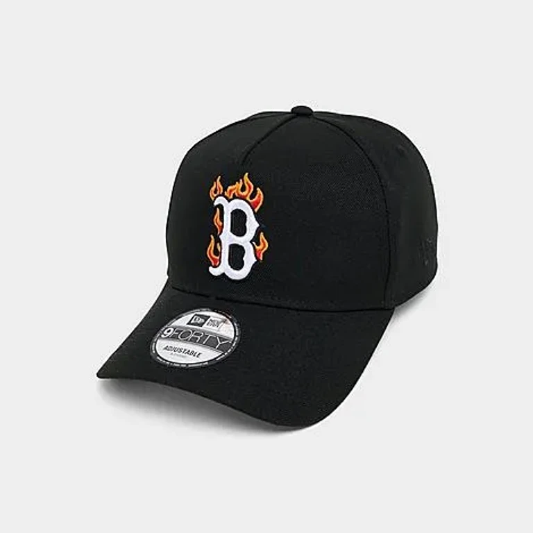 New Era Boston Red Sox MLB Flame Logo 9FORTY A-Frame Snapback Hat in Black