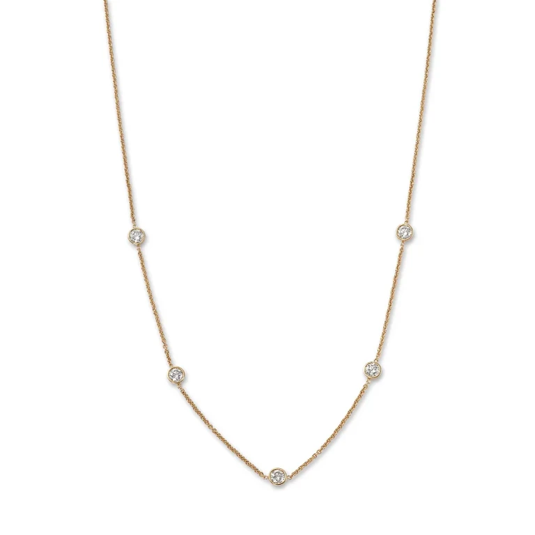 Diamond Bezel Station Necklace in 14K Yellow Gold, 1.5 tcw