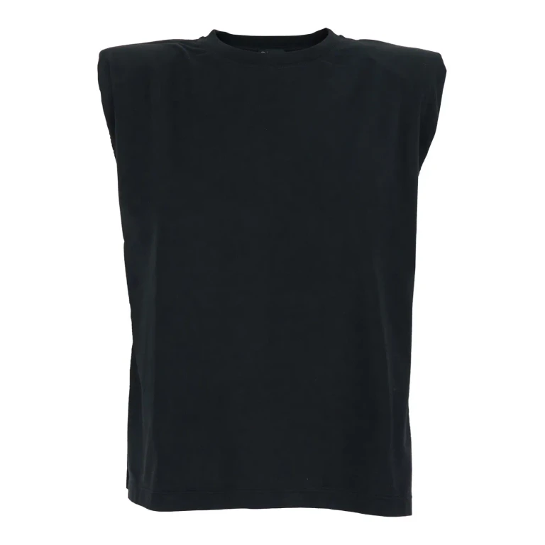 AG Jeans Black Sleeveless Crew Neck T-shirt With Logo Detail On The Front In Cotton For Women