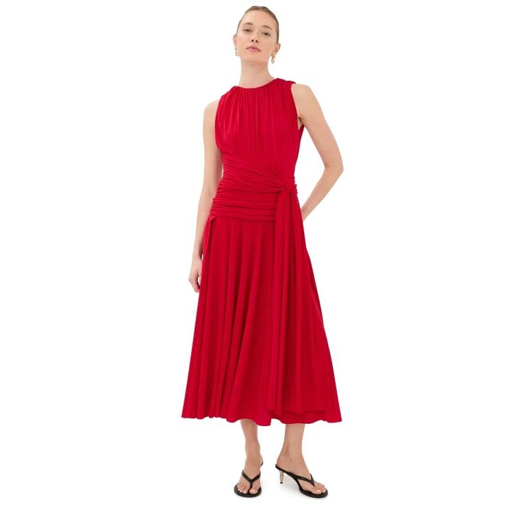 Brandon Maxwell The Isadora Knot-Detailed Draped Maxi Dress Red 2