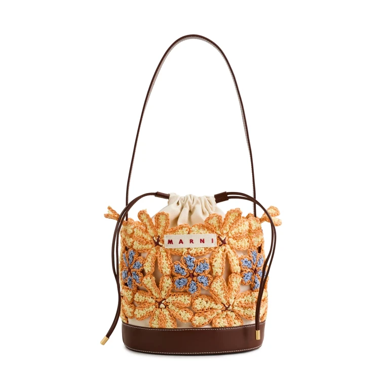 Marni Flower Bucket Bag Vanilla/Carrot/Wild Cherry One Size