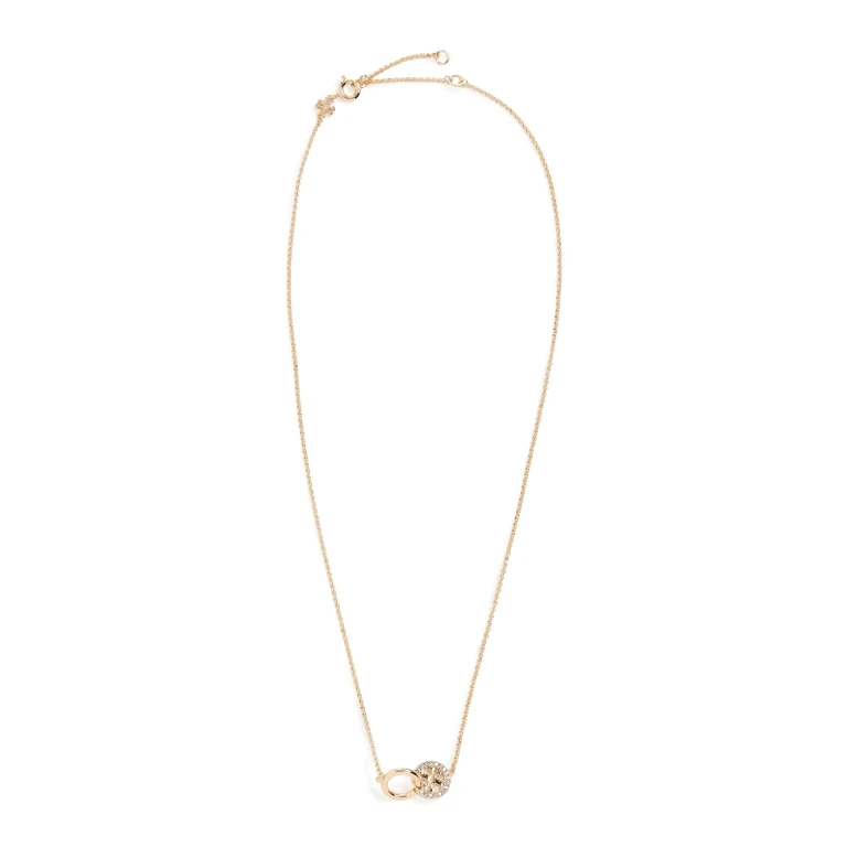 Tory Burch Icon Pavé Interlocking Pendant Necklace Tory Gold/Crystal One Size
