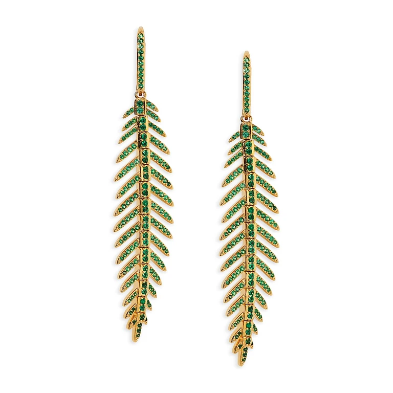 Nadri Palm Springs Green Pave Leaf Drop Earrings