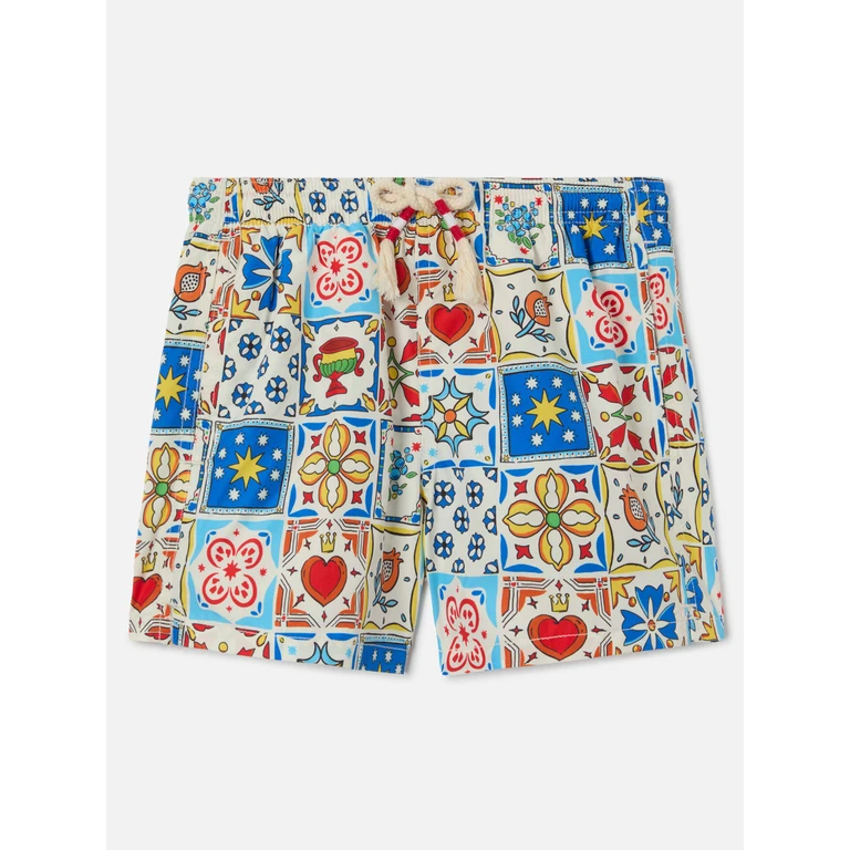 Mc2 Saint Barth Jean Lighting 70 Swim Shorts With Maiolica All-Over Print White Swimshort