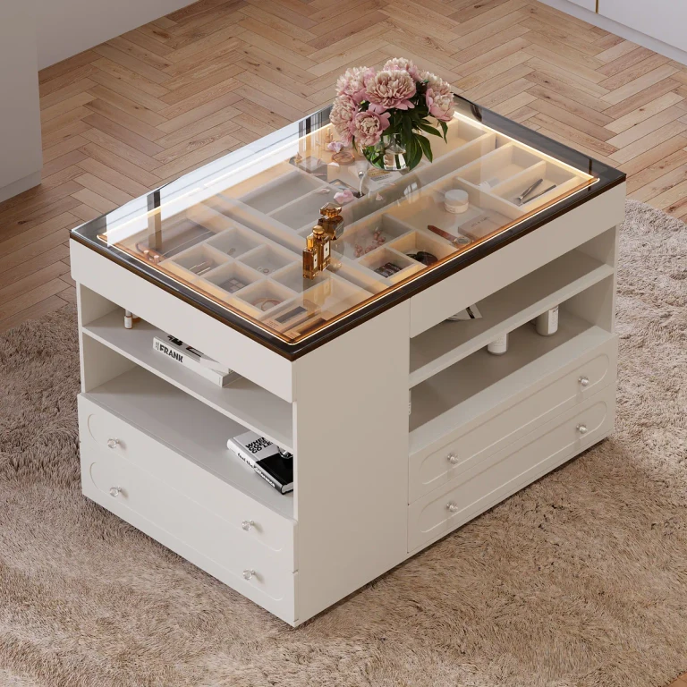 Modern Dresser Width of 47" with Jewelry Storage Walk in Closet Island with LED Light