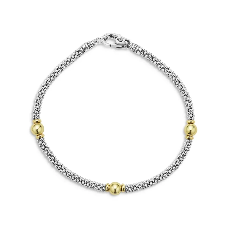 Lagos 18K Yellow Gold & Sterling Silver Signature Caviar Bead Link Station Bracelet