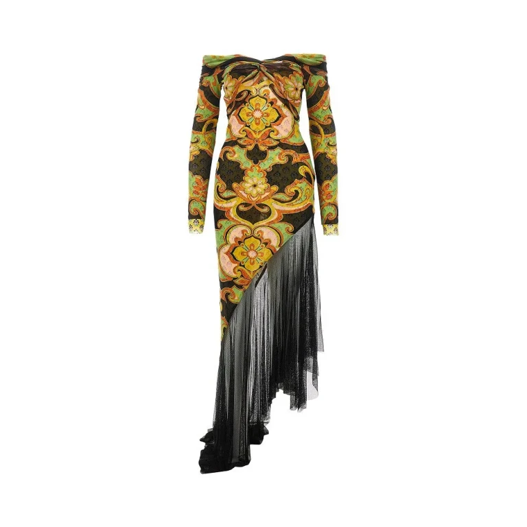 ETRO Tulle asymmetrical midi dress with flounce Woman 44