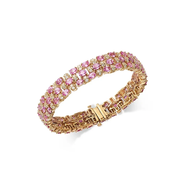 Luxe Collection Pink Sapphire & Diamond Triple Row Bracelet in 14K Yellow Gold