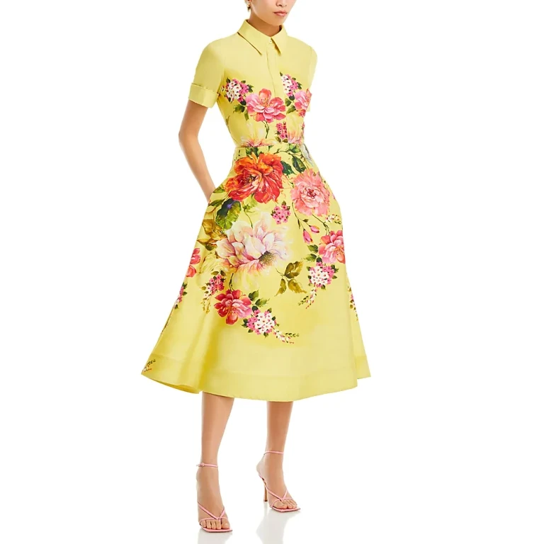 Teri Jon by Rickie Freeman Bold Floral Print Shirt Midi Dress