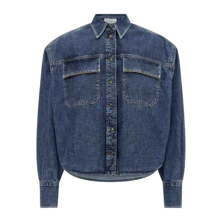 Camisa vaquera para mujer Brunello Cucinelli con detalles de joyas