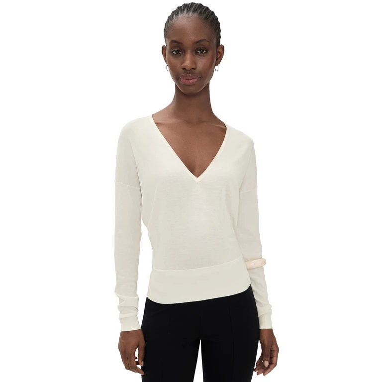 Renggli Silk Cashmere V Neck Sweater Flat White S