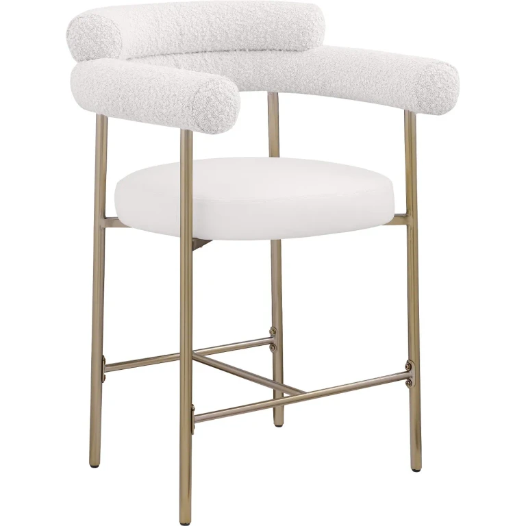 Blake Cream Boucle and Vegan Leather Counter Stool, Set of 2