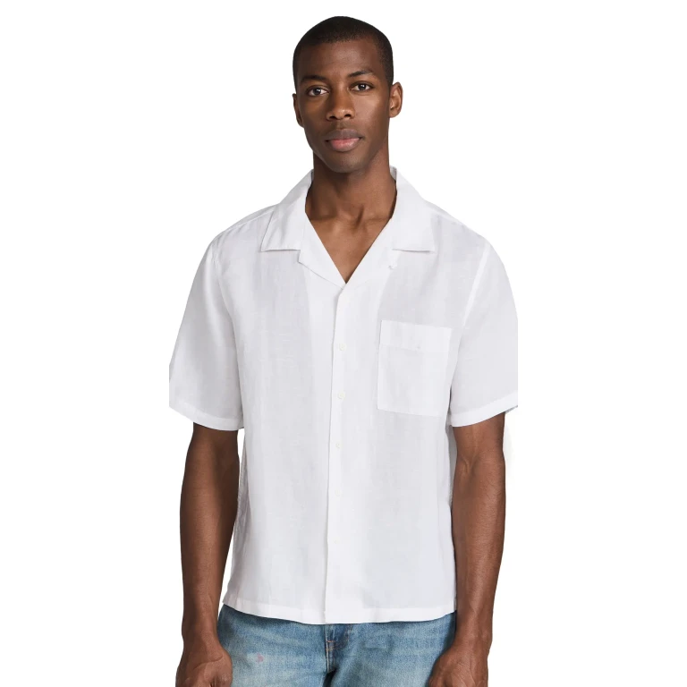 Onia Air Linen Convertible Camp Shirt Stone XL