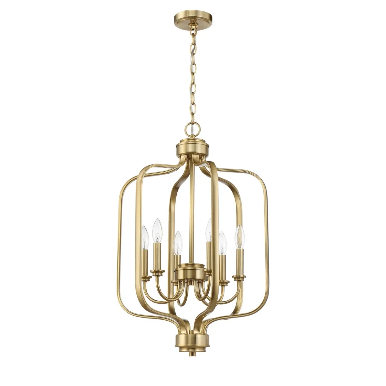 Satin Brass Six Light Foyer Chandelier from the Bolden Collection