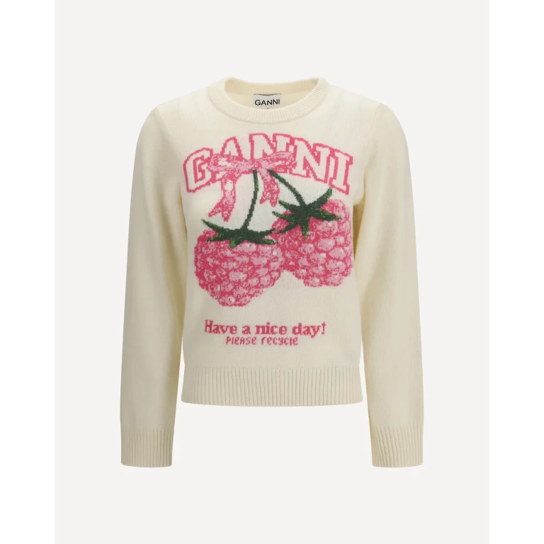 GANNI Crewneck Sweatshirt with raspberries print Female XS