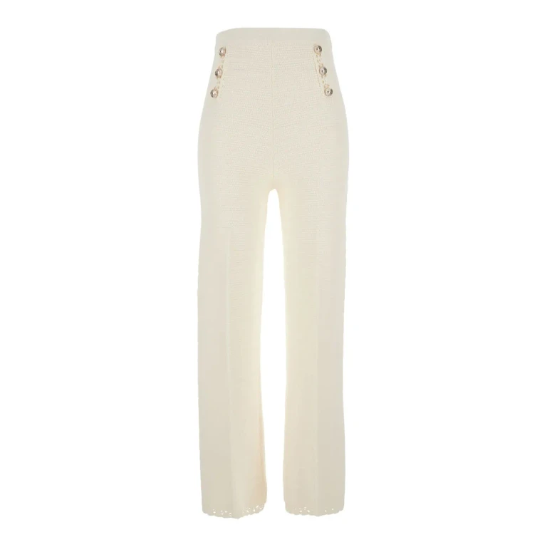 TwinSet White Pants With Crochet Work And Elasticated Waist In Viscose Blend For Women