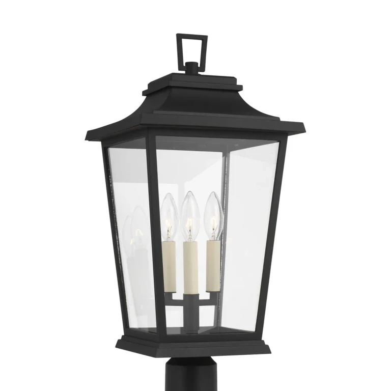 Visual Comfort Studio Warren 3-Light Outdoor Post Lantern in Textured Black