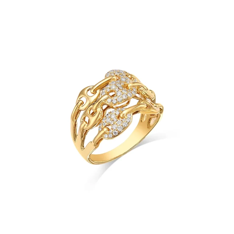Diamond Pave Mariner Ring in 14K Yellow Gold, 0.35 tcw