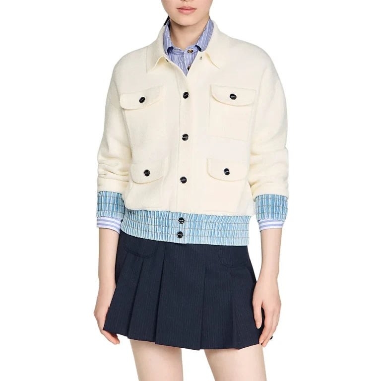 Sandro Madeen Boucle Denim Trim Cardigan