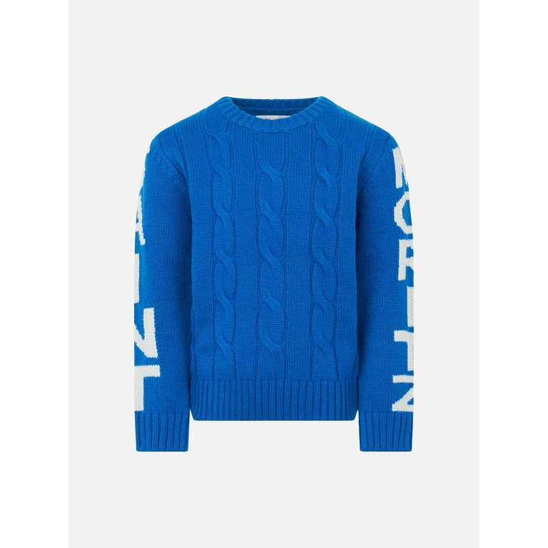 Mc2 Saint Barth Boy Bluette Cable Knit Sweater Bergen Jr. With Saint Moritz Jacquard Sky