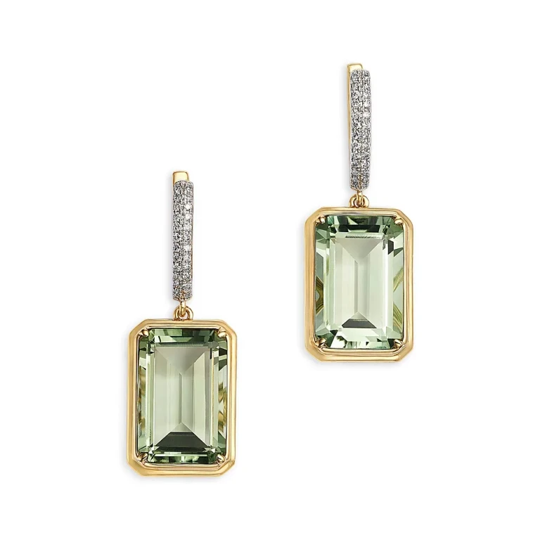Fine Collection Prasiolite & Diamond Drop Earrings in 14K Yellow Gold