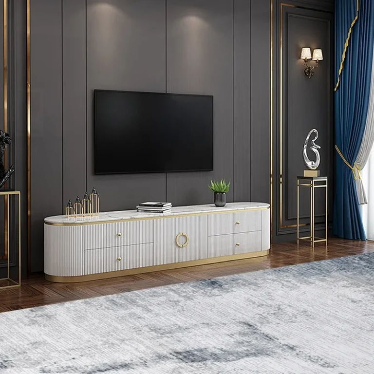 Plalue Modern White Long 86 Inch TV Stand with 4 Drawers for TV Up to 100 Inch