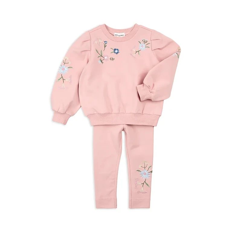 Miles The Label Girls' Floral Embroidery Sweatshirt & Leggings Set - Little Kid