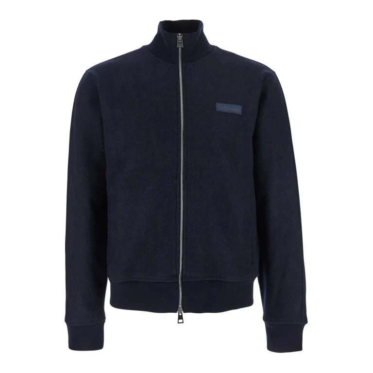 Givenchy Blue Jacket With High Neck And Logo Patch On The Front In Wool And Cashmere Blend Man