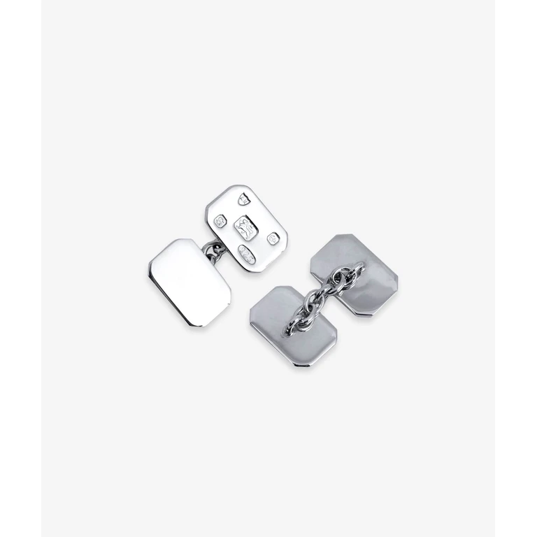 Larusmiani Rectangular Plain Cufflinks With Engraved Symbols Silver Jewelry - Unisex