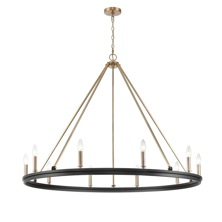 Matte Black Modern Gold Ten Light Chandelier from the Carruth Collection
